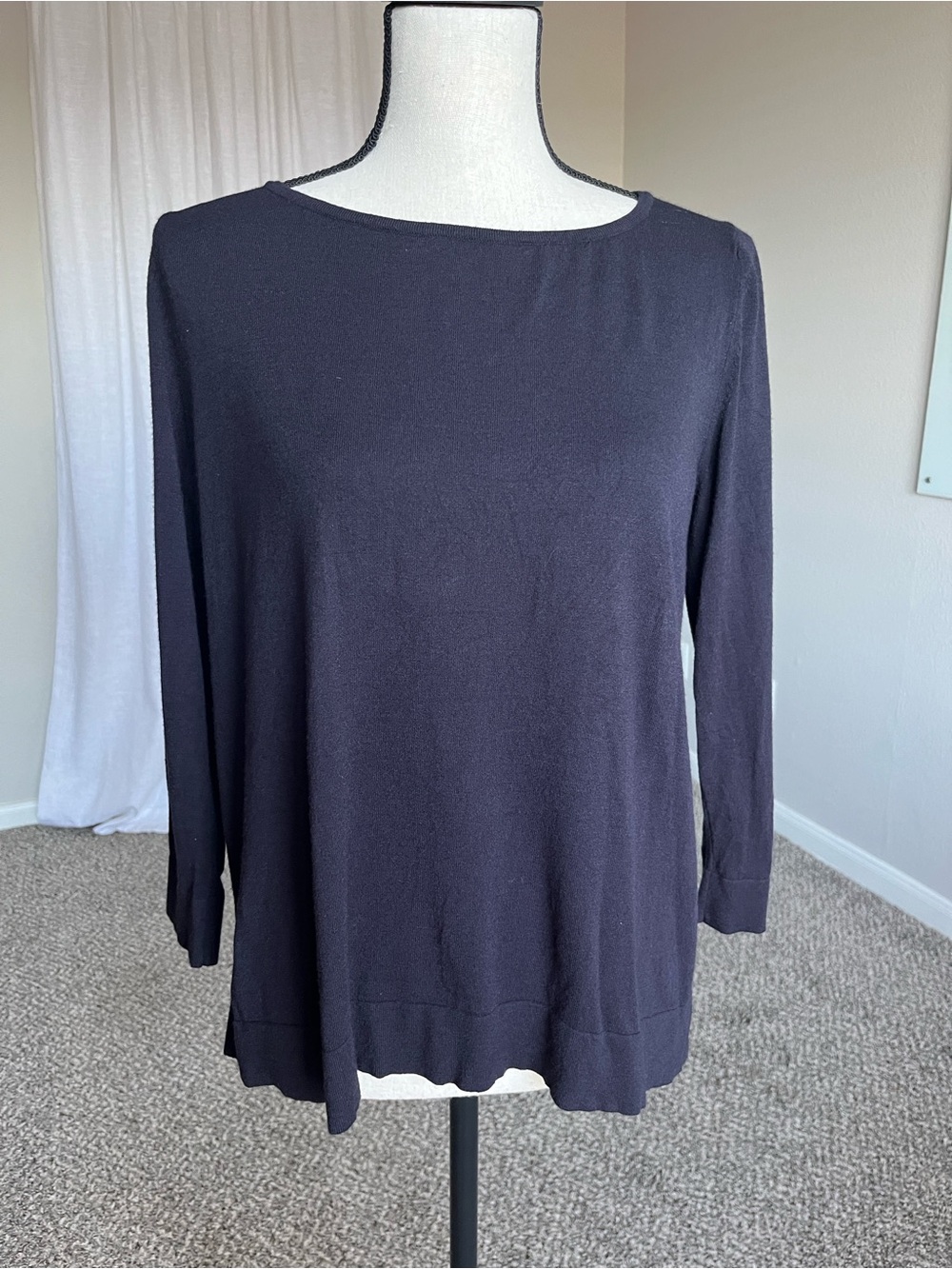 Weekend Max Mara Boatneck 3/4 Sleeve Plum Navy Relaxed Fit Sweater Top M L